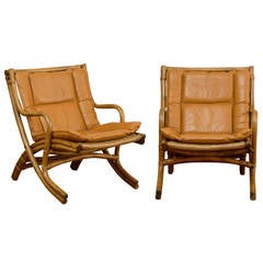 Wonderful Pair of Vintage Bamboo Campaign Lounge Chairs