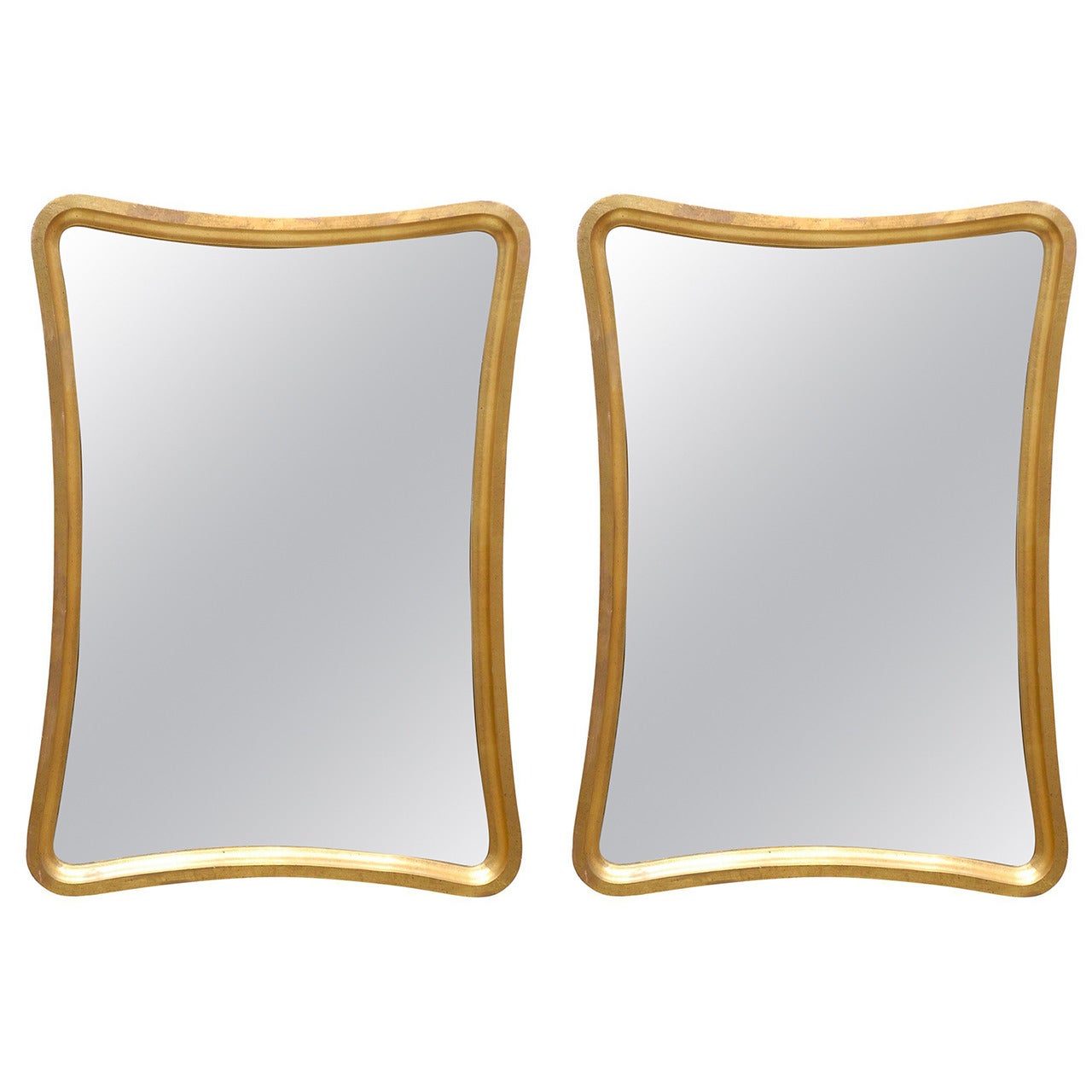 Sophisticated Pair of Modern Mirrors in Gold Leaf