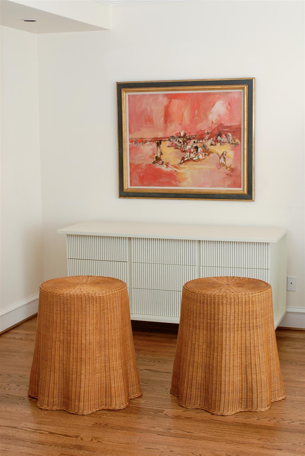 Mid-Century Modern Gorgeous Pair of Vintage Drape Wicker End Tables