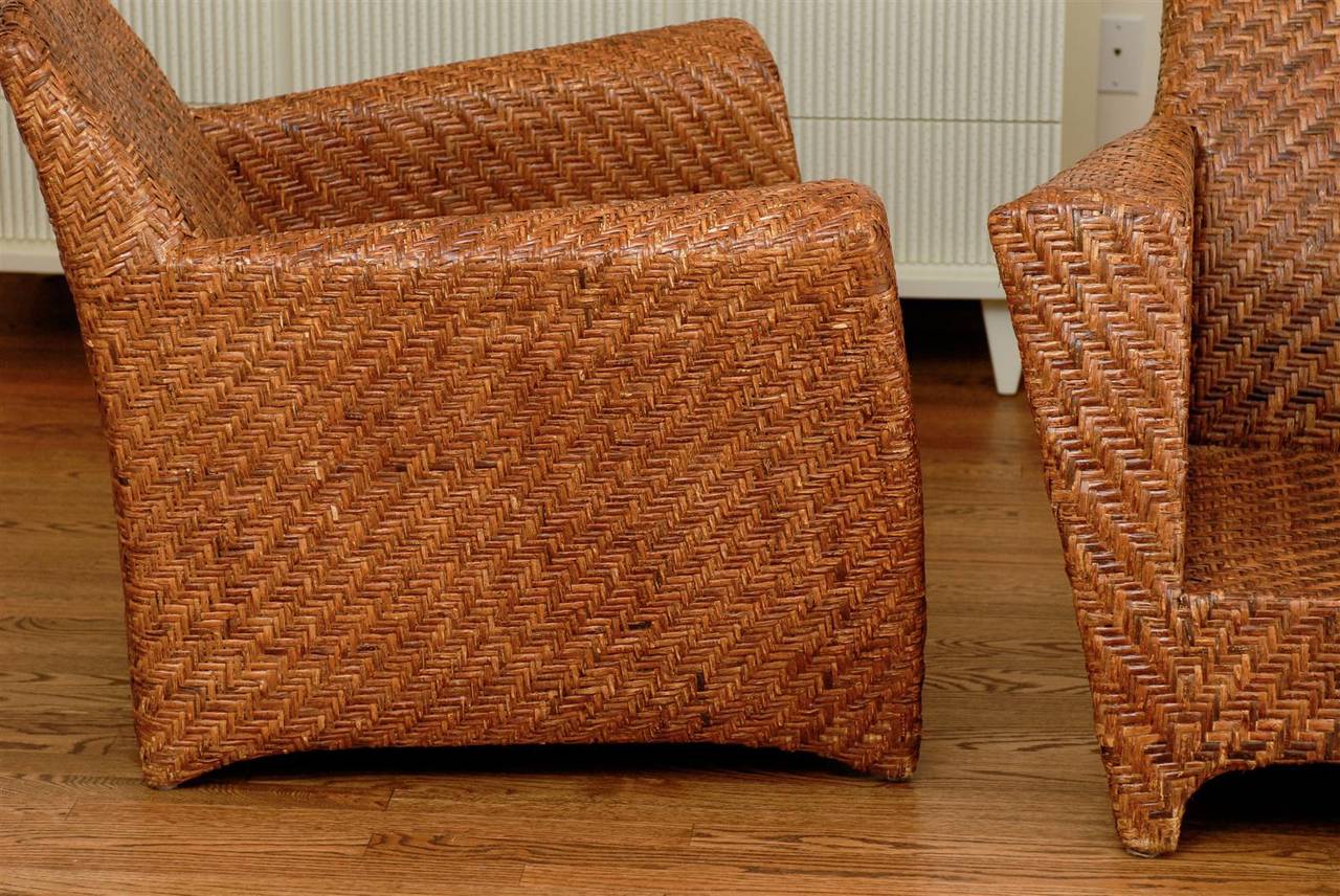 Handsome Pair of Vintage Rattan Club Chairs at 1stDibs