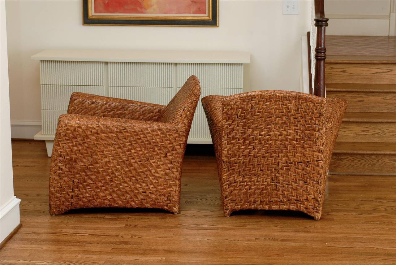 Handsome Pair of Vintage Rattan Club Chairs 1