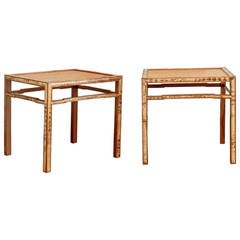 Vintage Beautiful Pair of Bamboo and Raffia End Tables