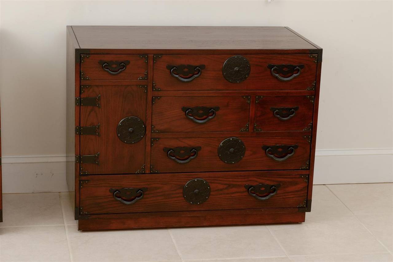 Amazing Restored Pair of Vintage Modern Tansu Chests by Baker In Excellent Condition In Atlanta, GA