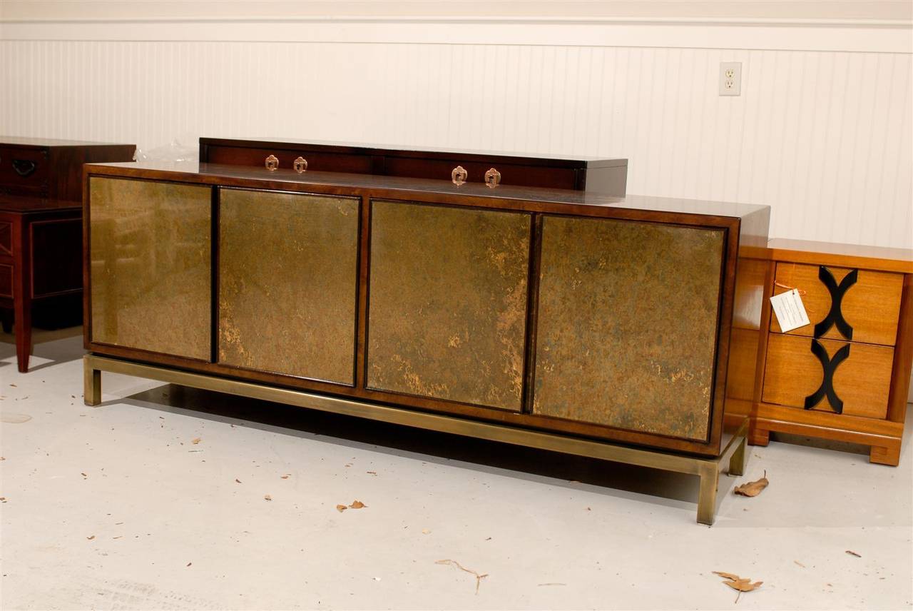 Sophisticated Burl Walnut Credenza with Reverse Painted Doors by Widdicomb 2