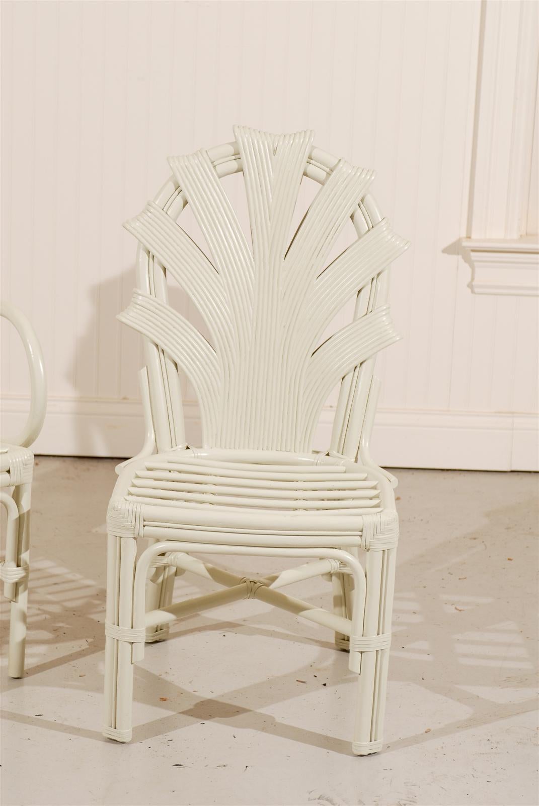 Unknown Exceptional Set of Six Vintage Rattan Dining Chairs in Cream Lacquer For Sale