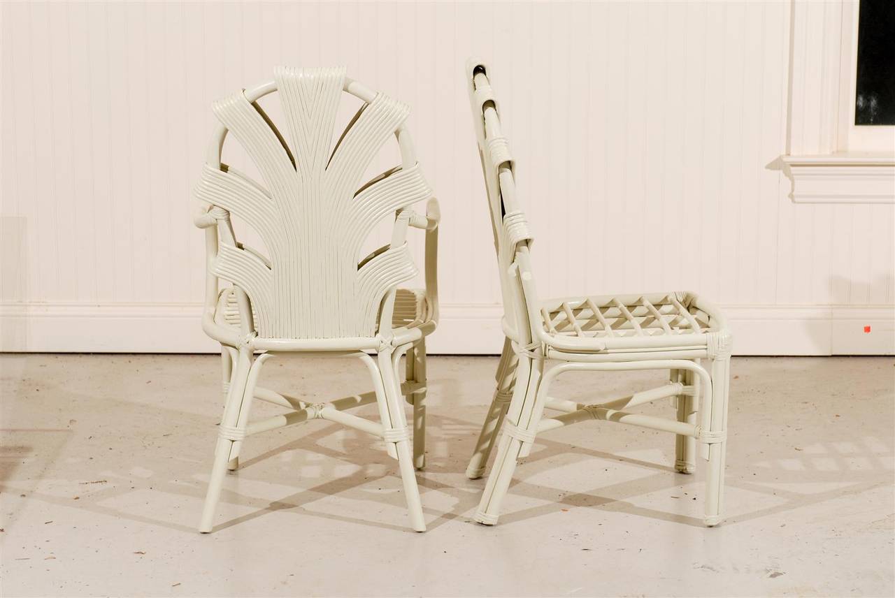 Late 20th Century Exceptional Set of Six Vintage Rattan Dining Chairs in Cream Lacquer For Sale