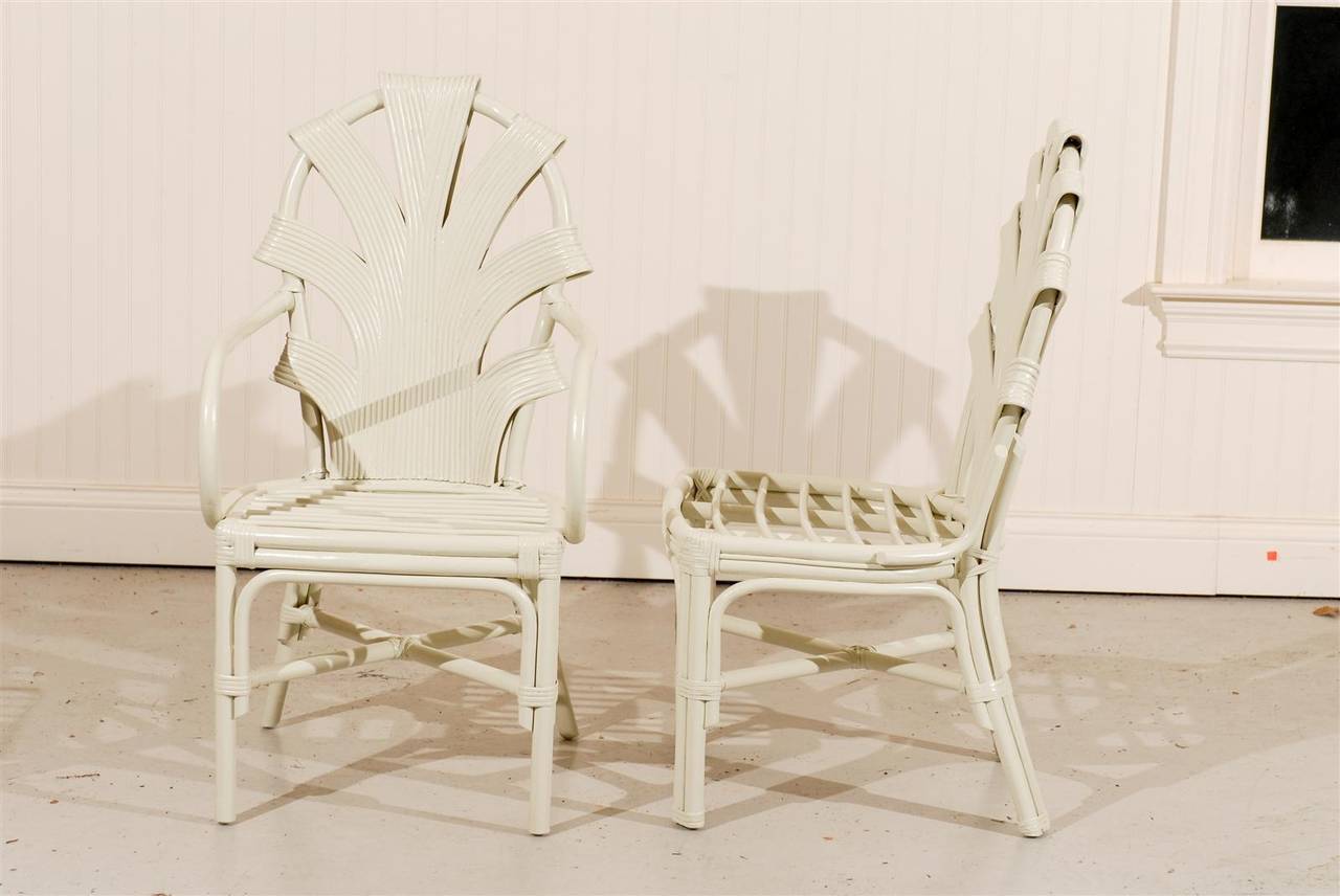 Mid-Century Modern Exceptional Set of Six Vintage Rattan Dining Chairs in Cream Lacquer For Sale