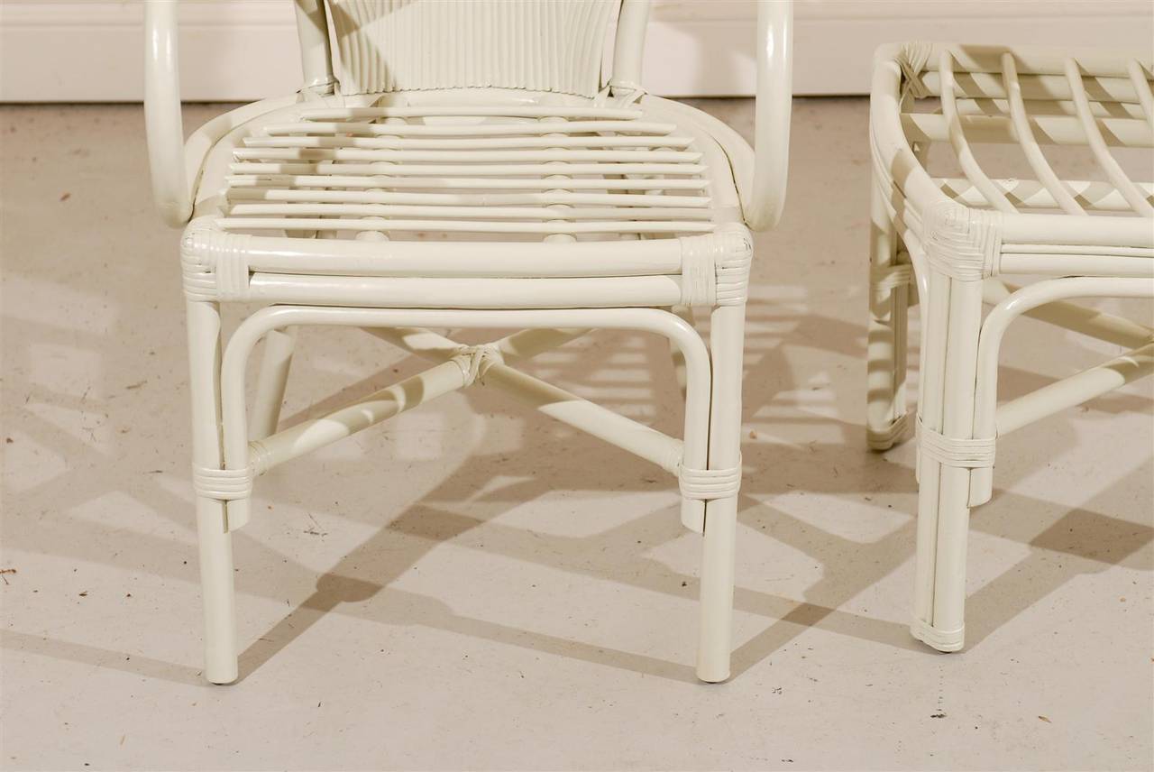 Exceptional Set of Six Vintage Rattan Dining Chairs in Cream Lacquer For Sale 2