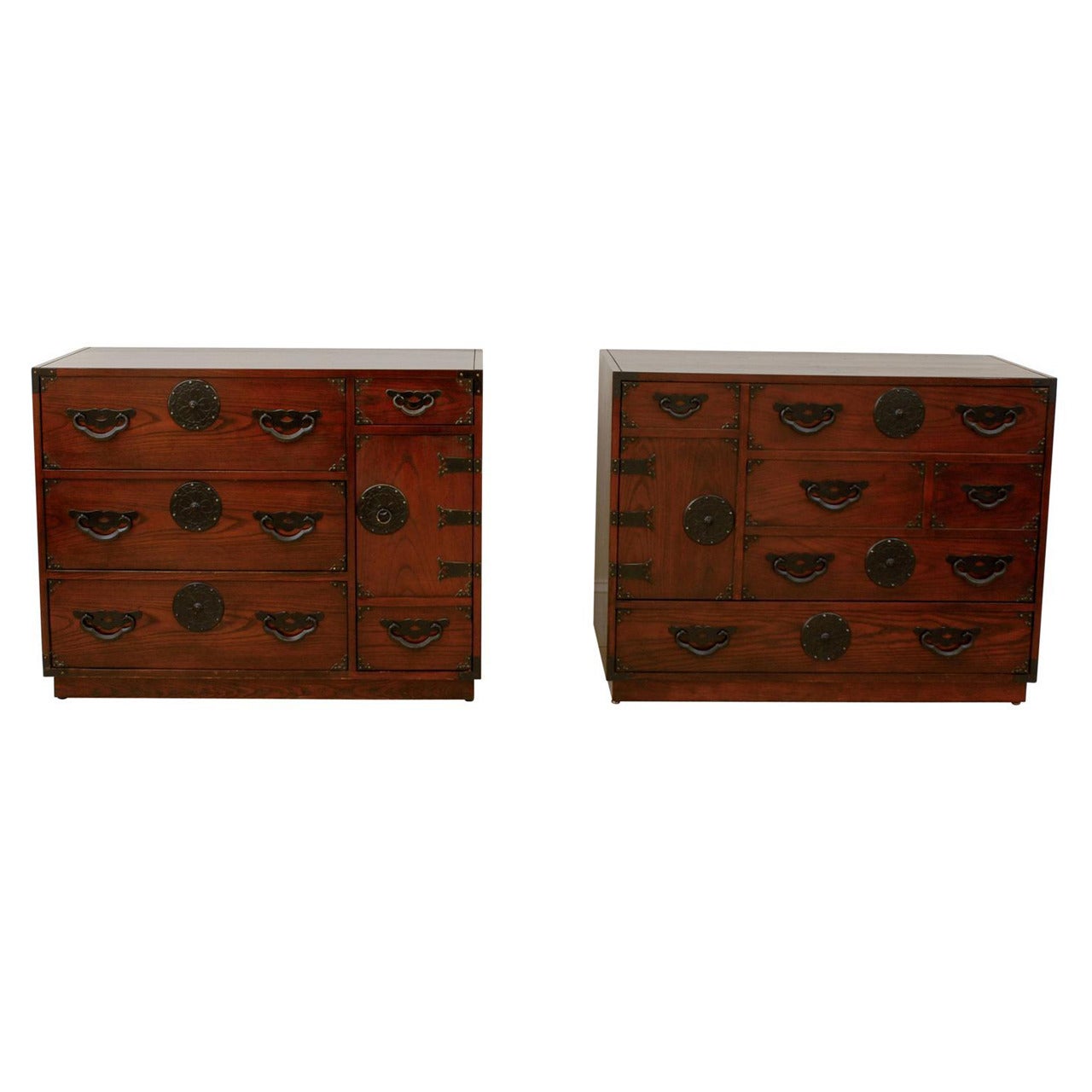 Amazing Restored Pair of Vintage Modern Tansu Chests by Baker