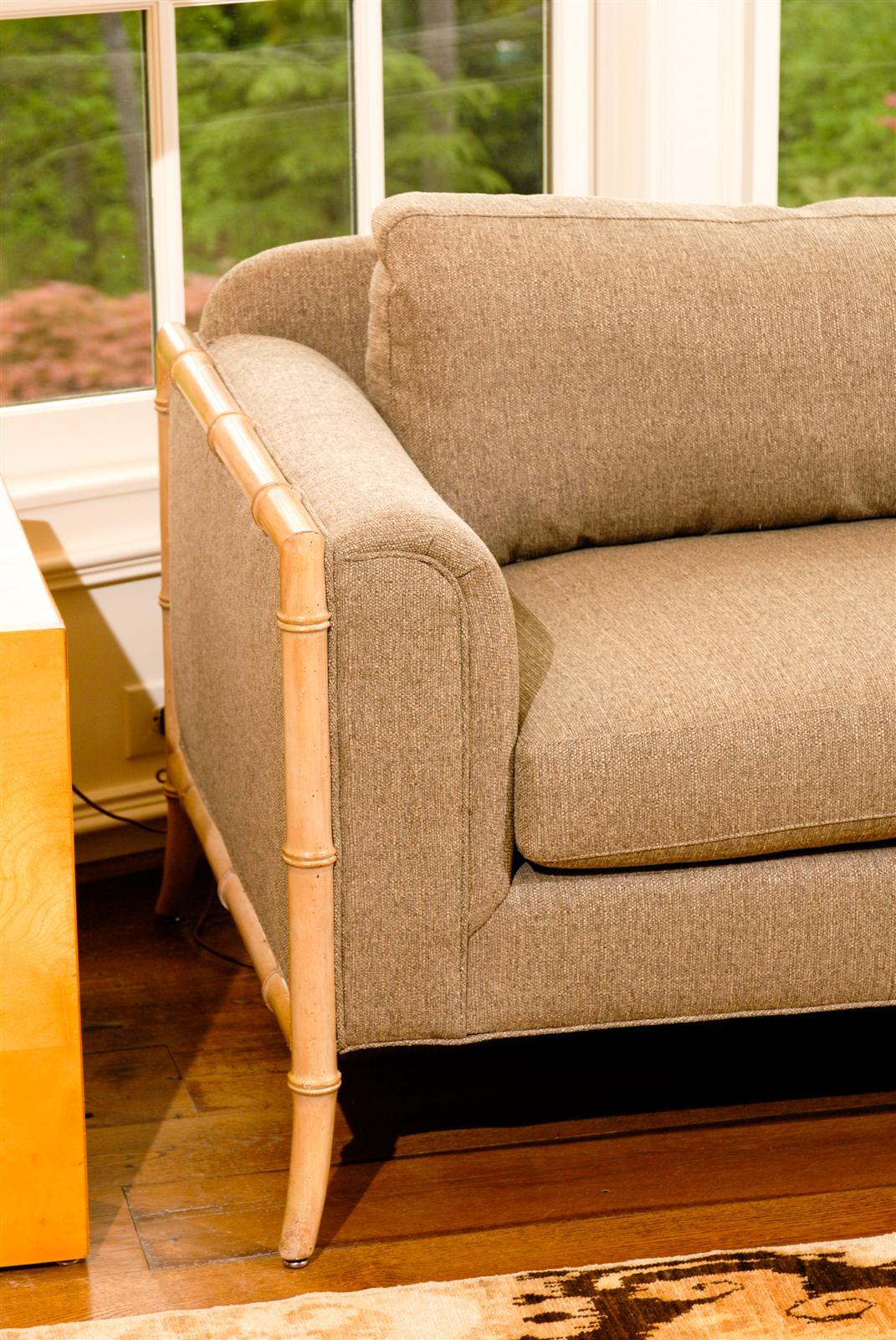 Mid-Century Modern Fabulous Restored Saber Leg Faux Bamboo Sofa, circa 1970 For Sale