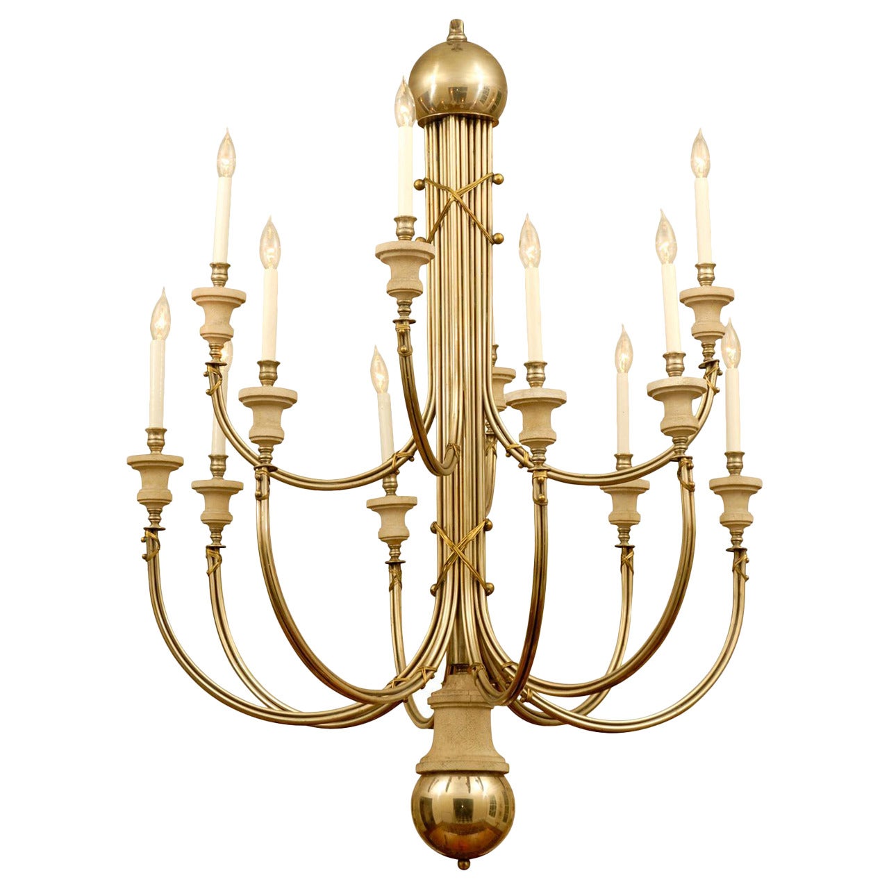 Elegant and Modern 12-Light Chandelier in Nickel and Brass For Sale