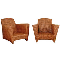 Handsome Pair of Vintage Rattan Club Chairs