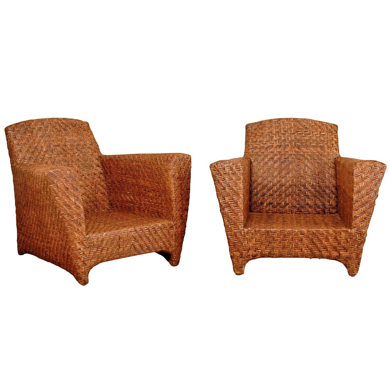 Handsome Pair of Vintage Rattan Club Chairs