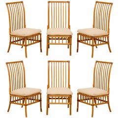 Lovely Set of Six Vintage Rattan High Back Dining Chairs