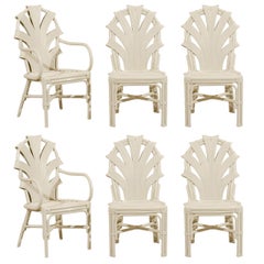 Exceptional Set of Six Used Rattan Dining Chairs in Cream Lacquer
