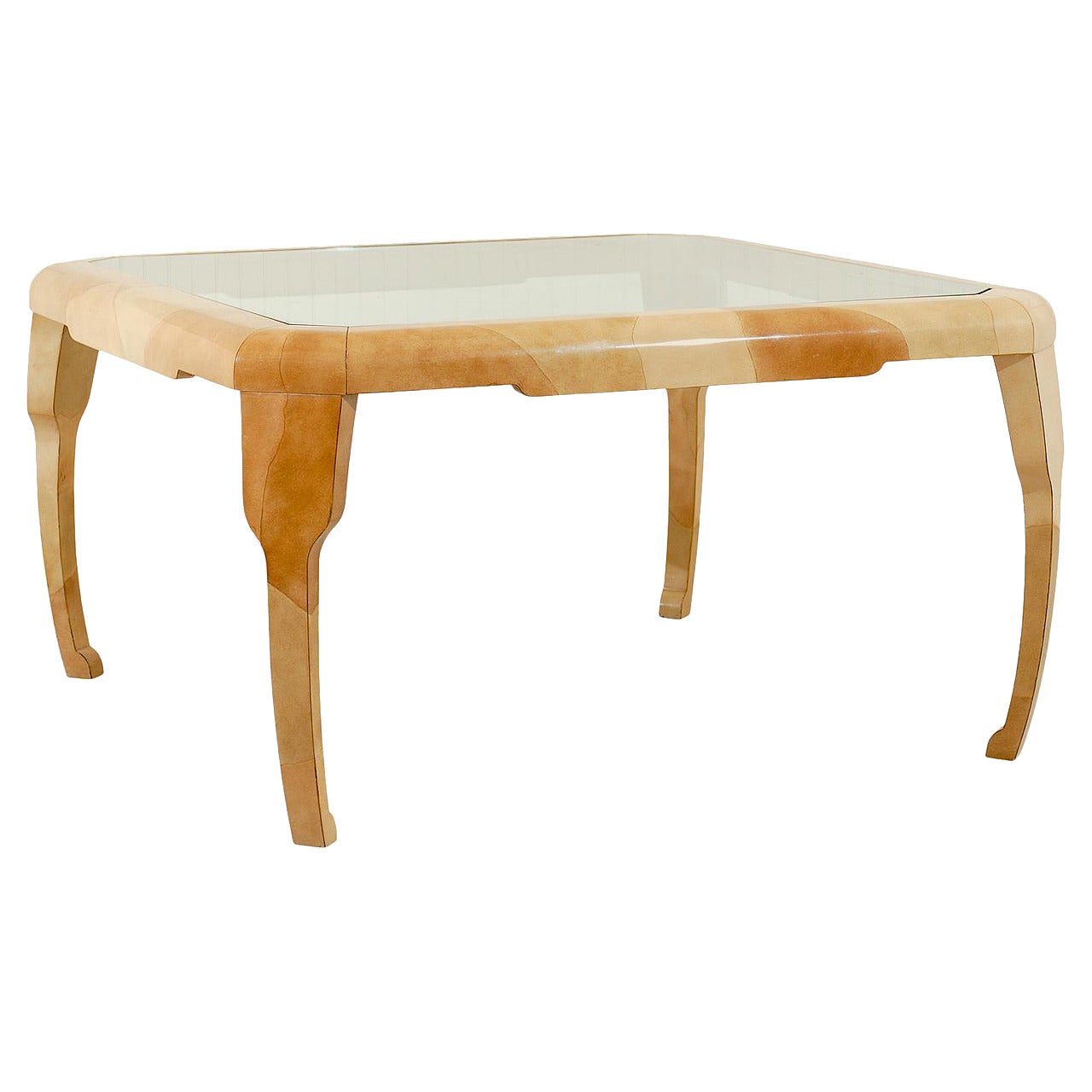 Rare table de salle à manger ou de jeu en fausse peau de chèvre laquée par Alessandro pour Baker