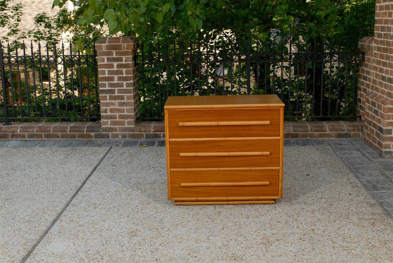 Mid-Century Modern Stellar Pair of Mahogany and Bamboo Chests in the Style of Paul Frankl