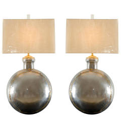 Sterling Pair of Brutalist Medallion Lamps in Nickel and Brass 5