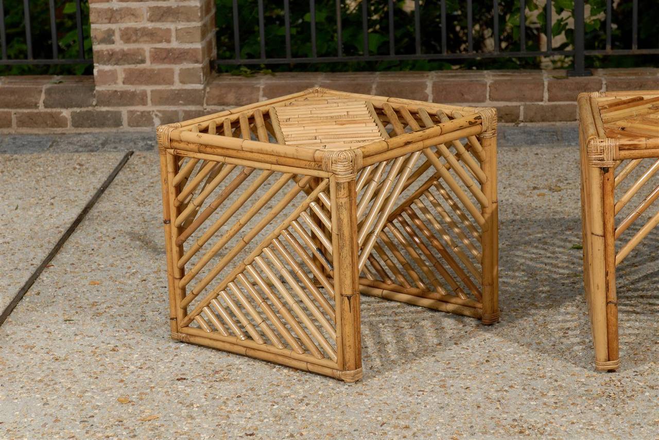 Brilliant Pair of Modern Chippendale Style End Tables in Bamboo For Sale 2