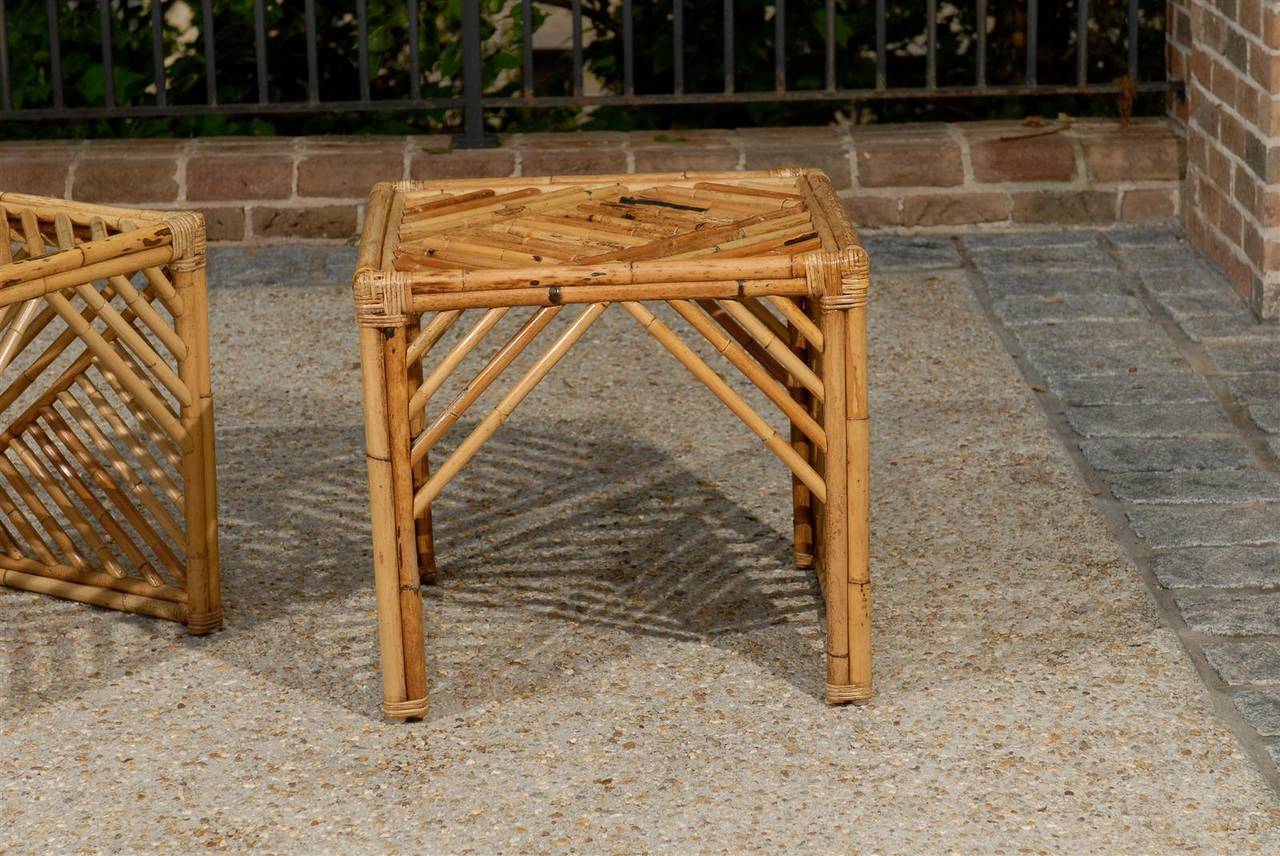 Brilliant Pair of Modern Chippendale Style End Tables in Bamboo For Sale 3