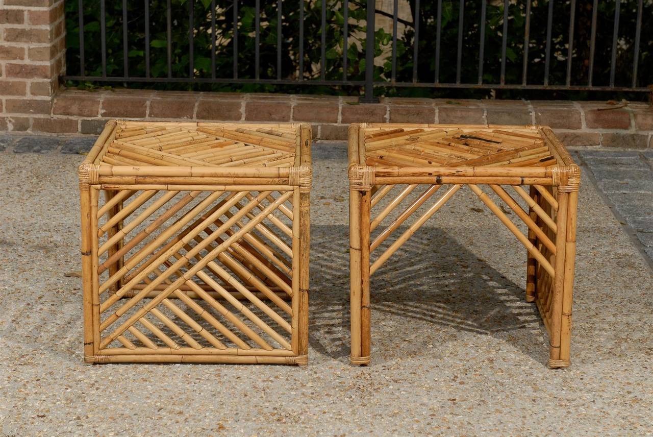 Late 20th Century Brilliant Pair of Modern Chippendale Style End Tables in Bamboo For Sale