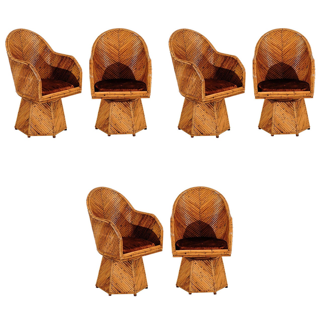 Spectacular Set of Six Vintage Bamboo Swivel Dining Chairs at 1stDibs