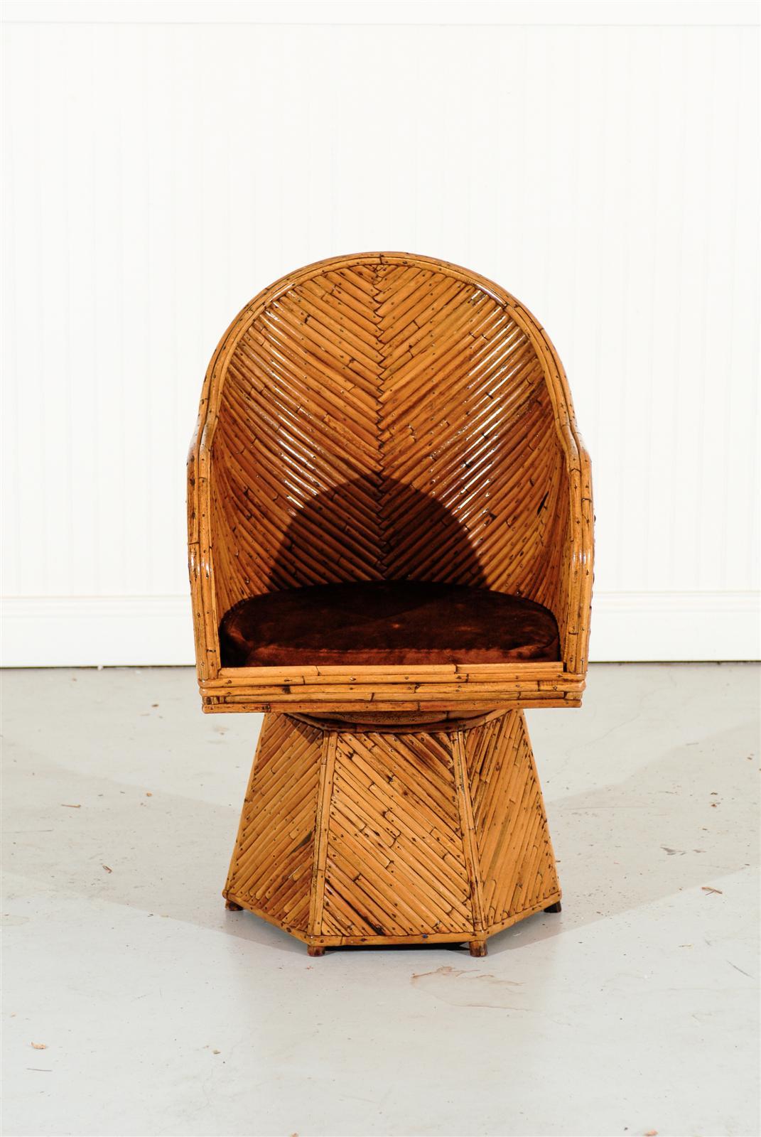 Spectacular Set of Six Vintage Bamboo Swivel Dining Chairs at 1stDibs