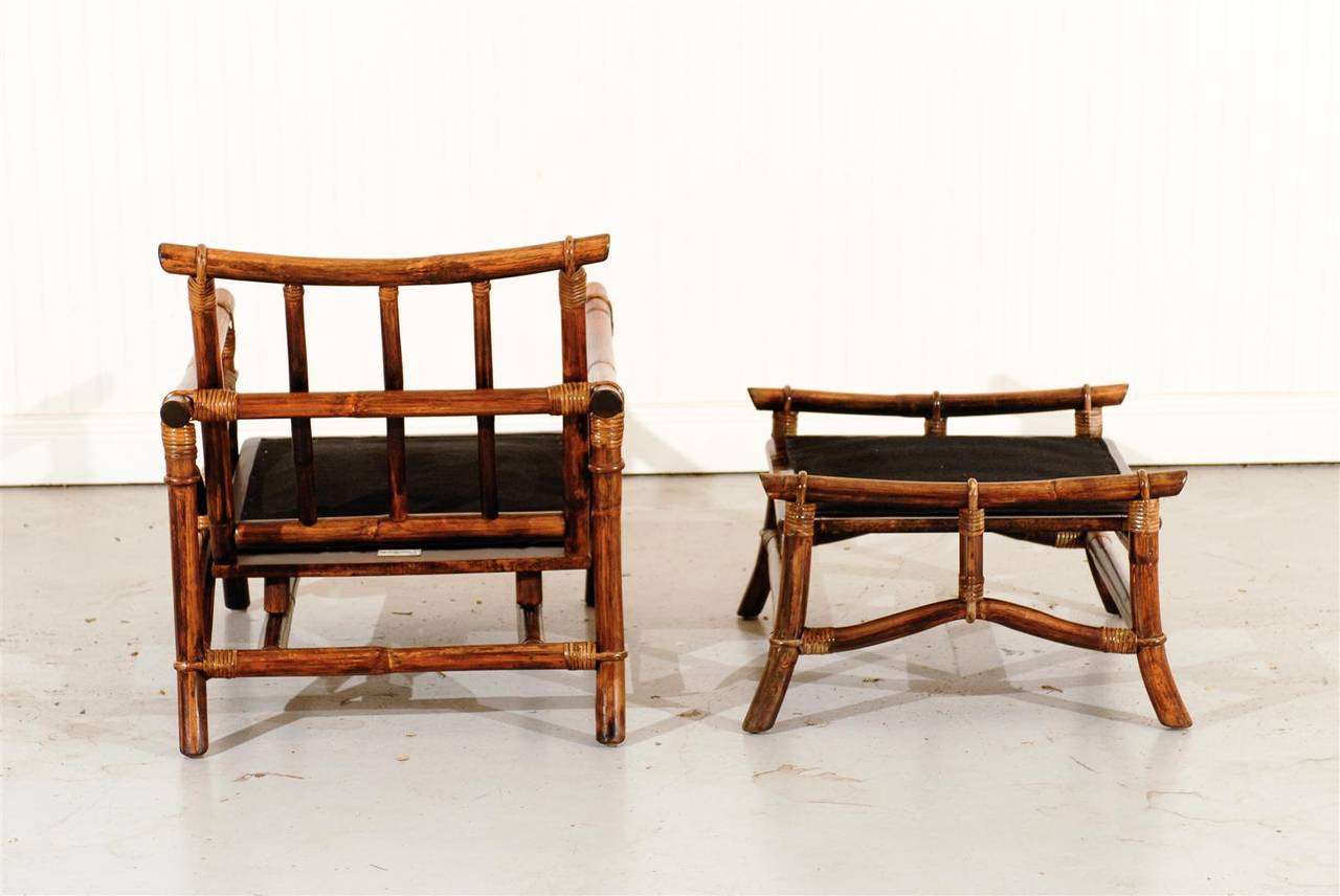 Superb Pair of Vintage Ficks Reed Rattan Lounge Chairs with Ottomans In Excellent Condition In Atlanta, GA