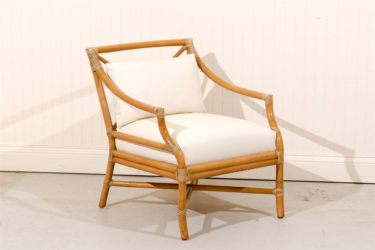 Mid-Century Modern Beautiful Pair of Vintage Bamboo Target Back Lounge Chairs by McGuire