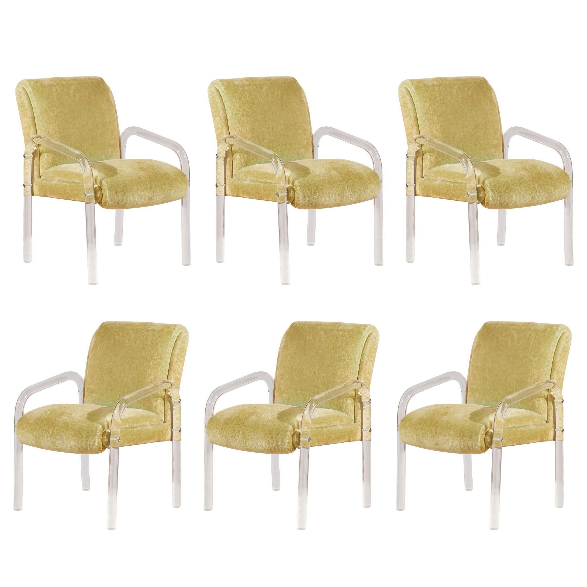 Set of Six Lucite Dining Chairs by Lion in Frost