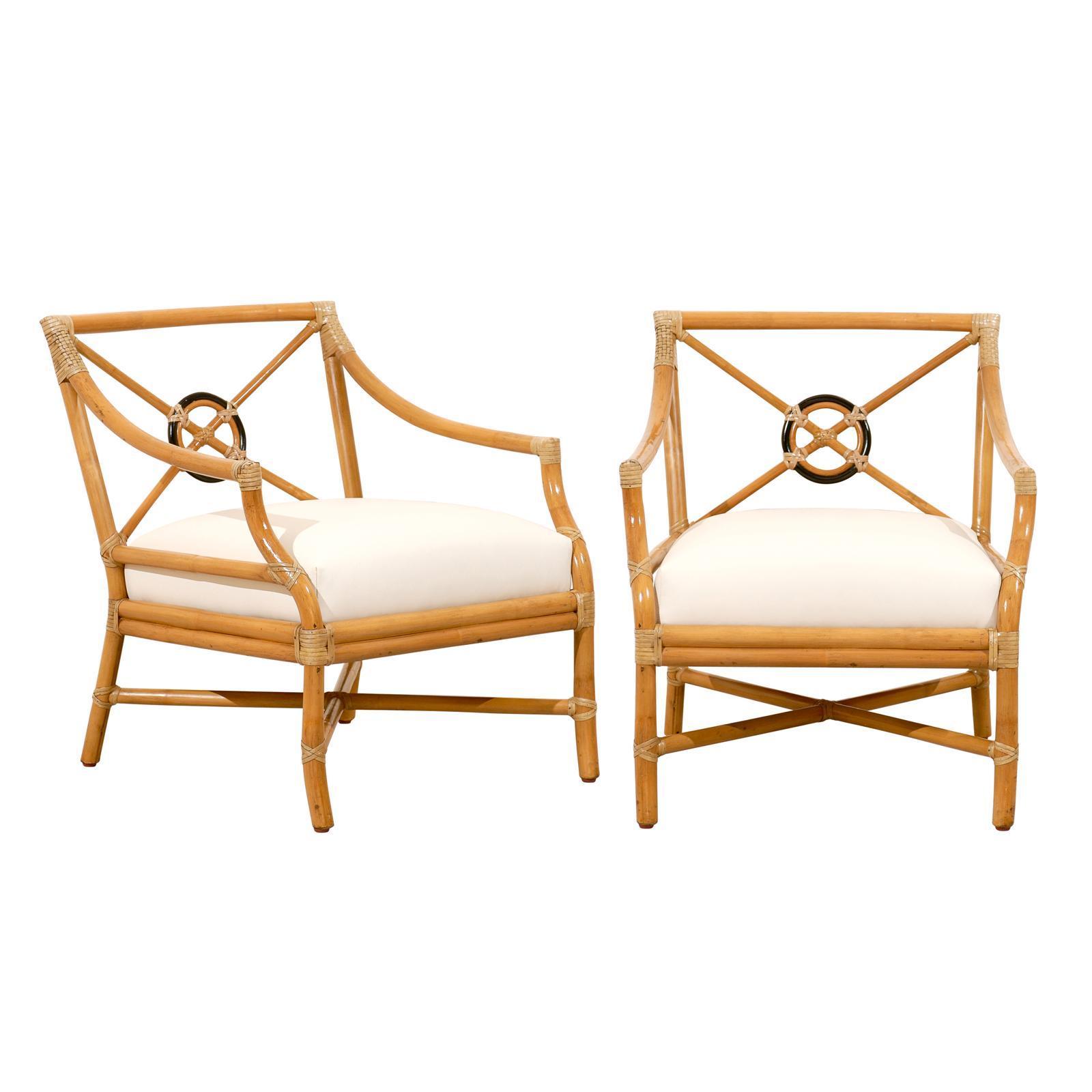 Beautiful Pair of Vintage Bamboo Target Back Lounge Chairs by McGuire