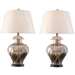 Pair of Retro Faux Bamboo Ginger Jar Lamps