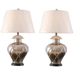 Pair of Vintage Faux Bamboo Ginger Jar Lamps 7