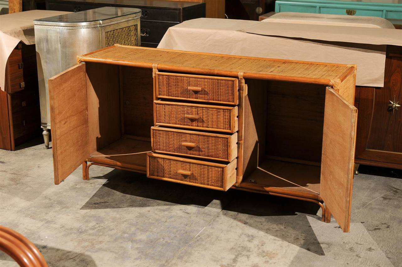 Vintage Rattan and Raffia Cabinet or Buffet In Excellent Condition In Atlanta, GA
