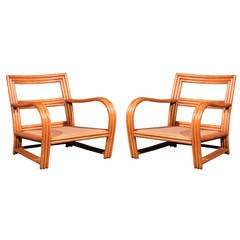 Pair of Vintage Rattan Club Chairs in the Style of Ficks Reed