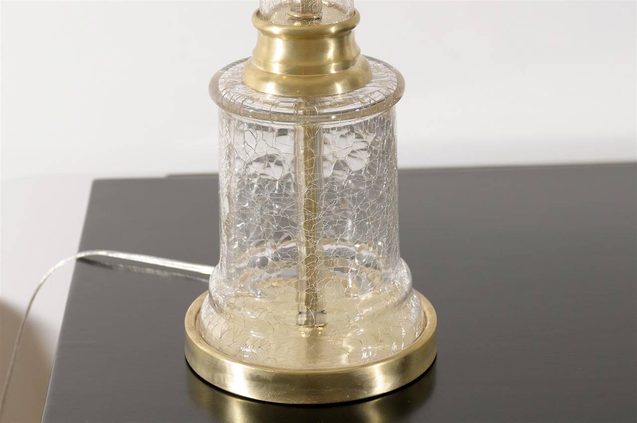 Paire monumentale de lampes vintage en verre craquelé en vente 1