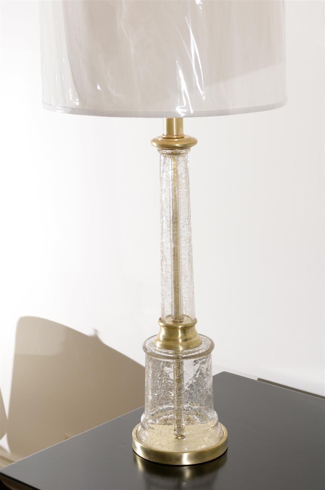 Mid-20th Century Monumental Pair of Vintage Crackled Glass Lamps For Sale