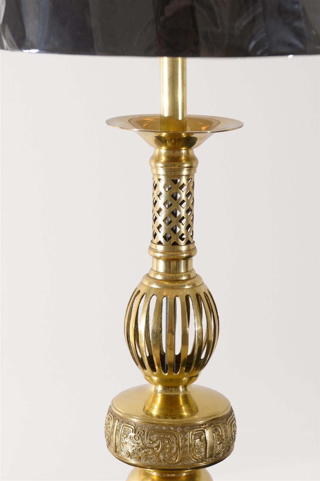 Mid-20th Century Pair of Brass Asian Lamps by Frederick Cooper For Sale