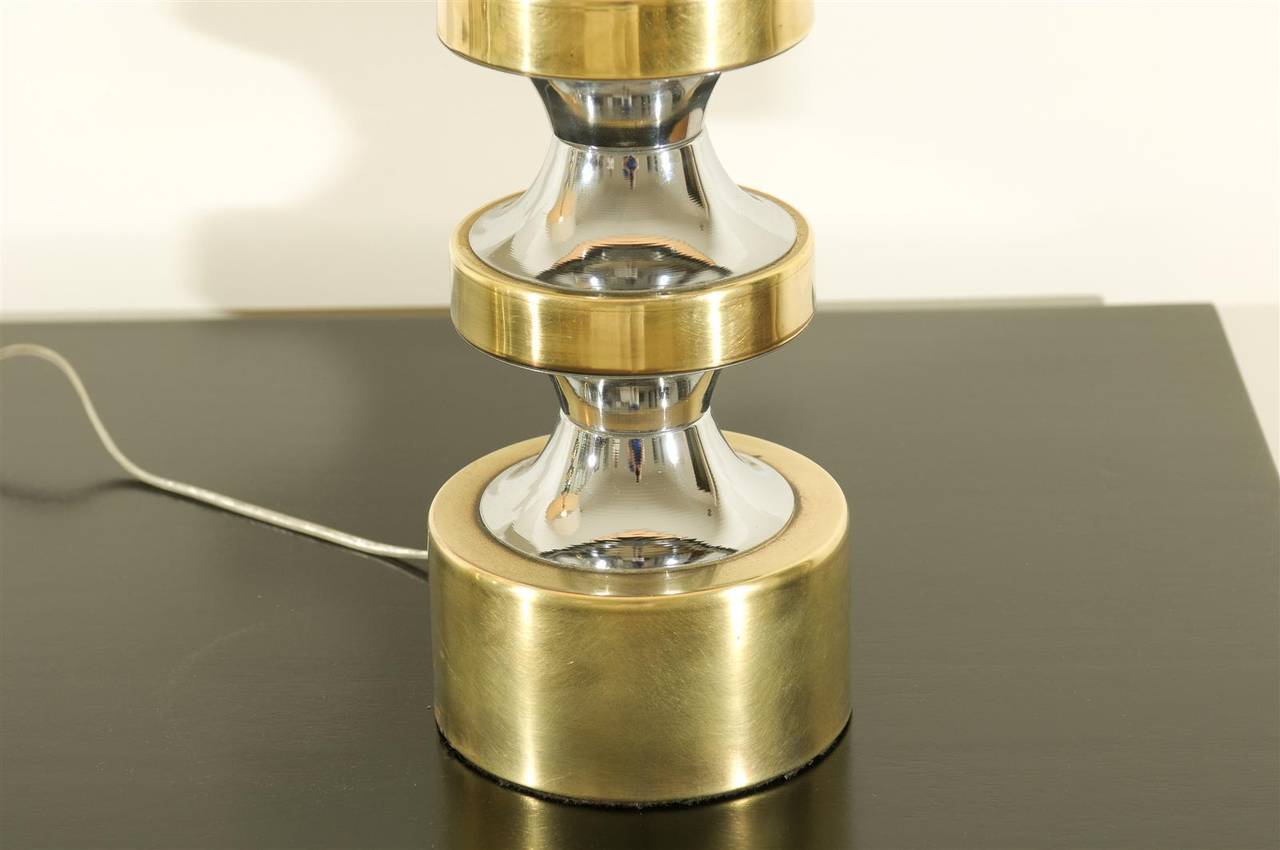 Pair of Vintage Sculptural Chrome and Brass Lamps 1