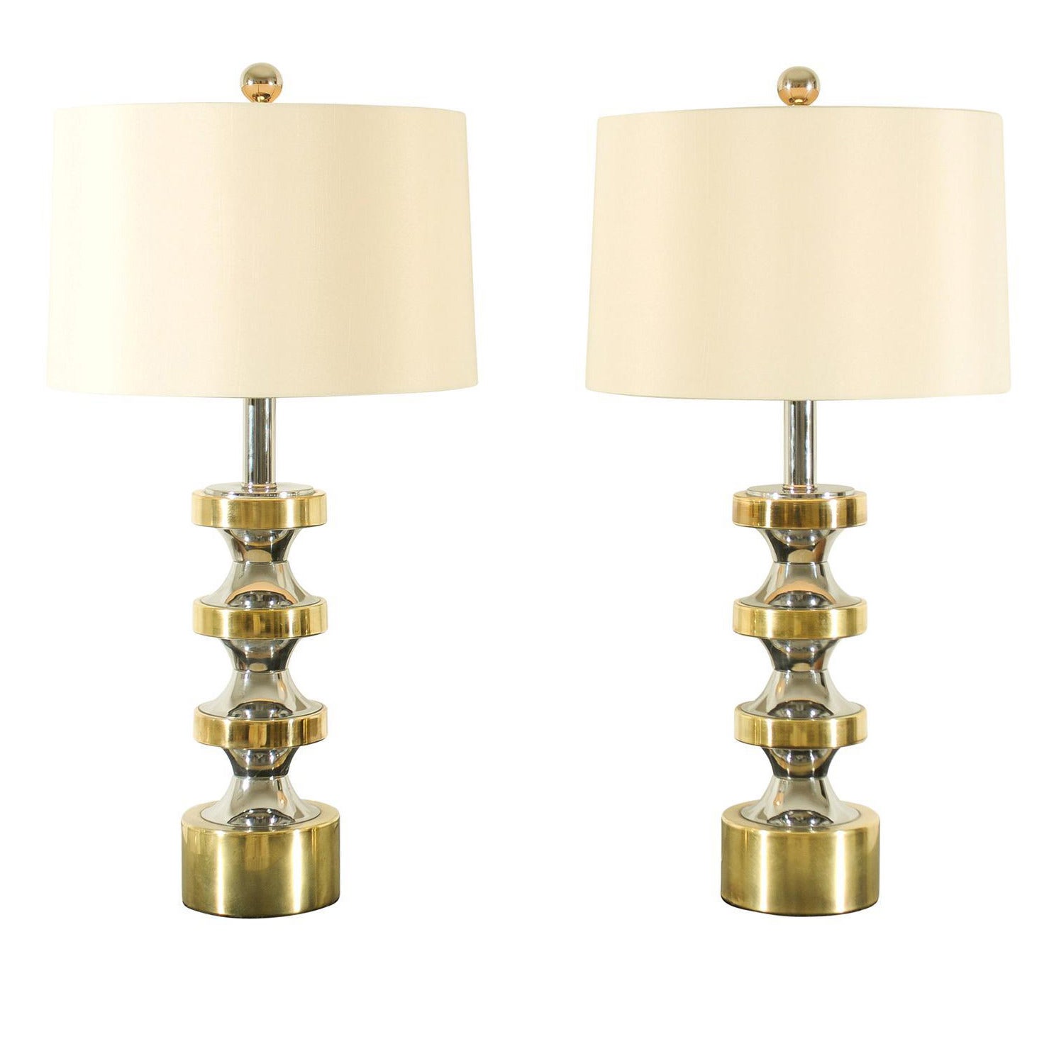 Pair of Vintage Sculptural Chrome and Brass Lamps