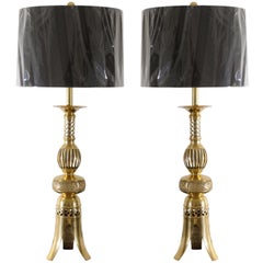 Retro Pair of Brass Asian Lamps by Frederick Cooper