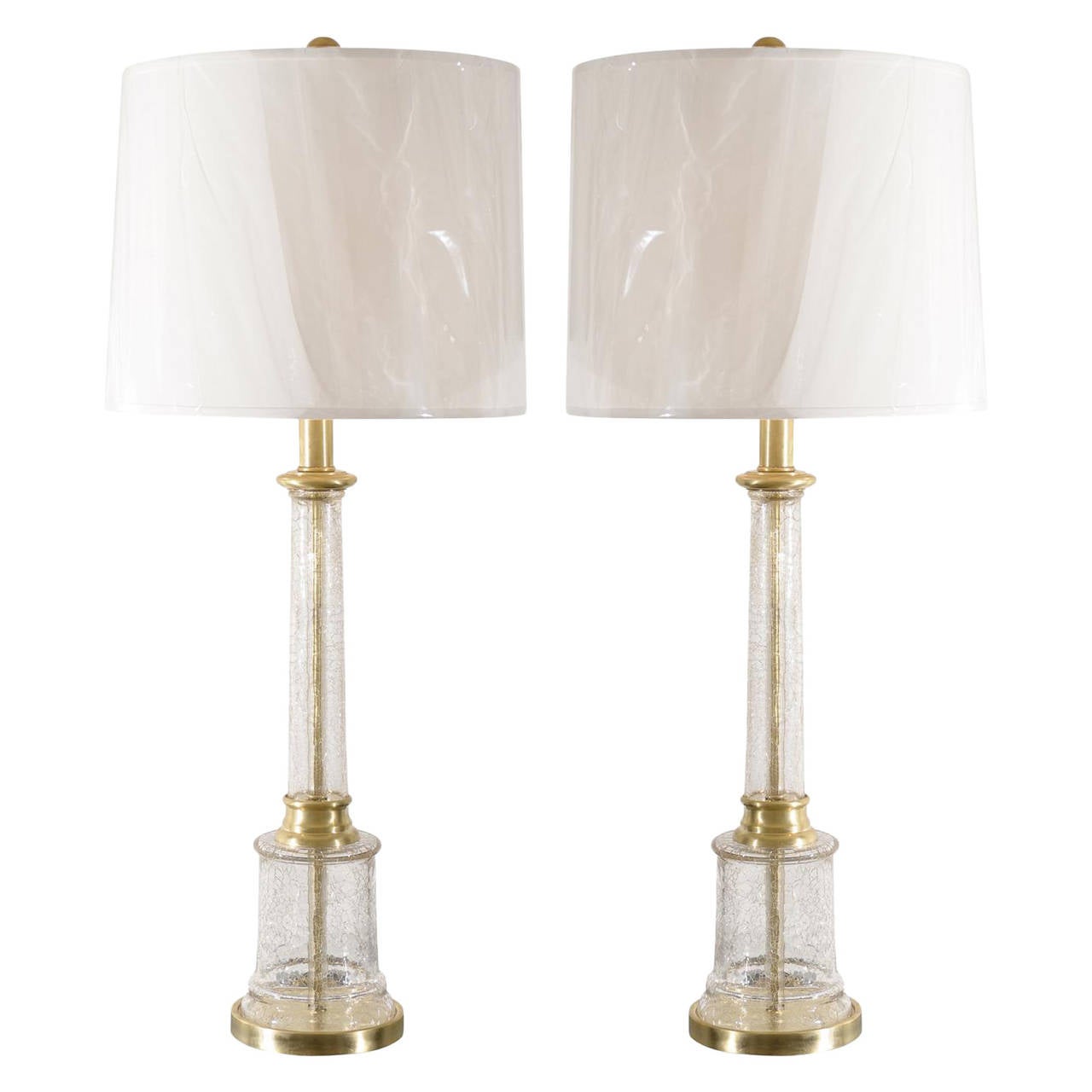 Monumental Pair of Vintage Crackled Glass Lamps For Sale at 1stdibs