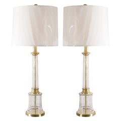 Monumental Pair of Vintage Crackled Glass Lamps 4