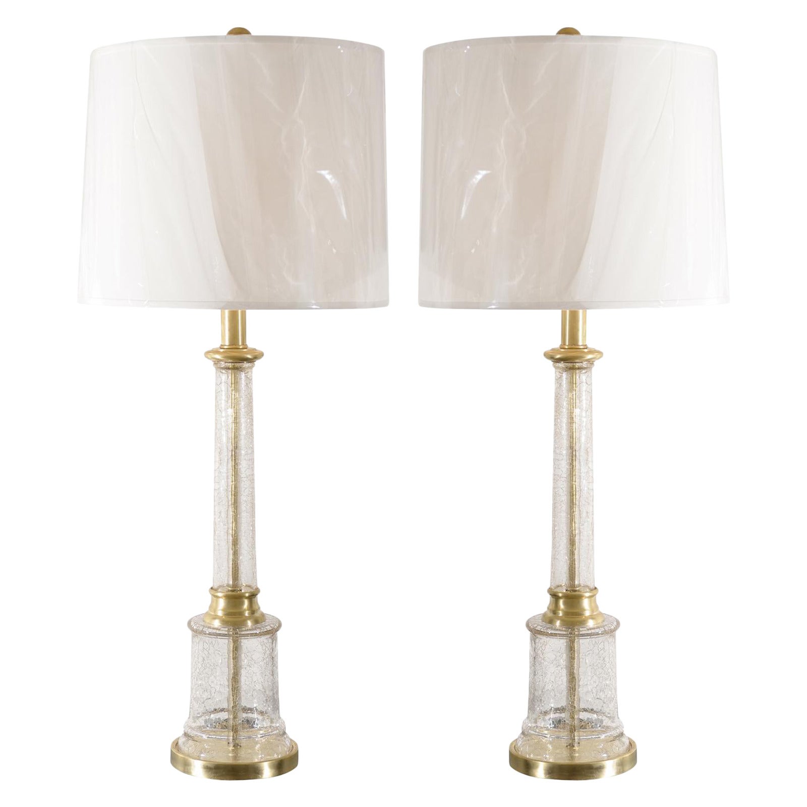 Monumental Pair of Vintage Crackled Glass Lamps