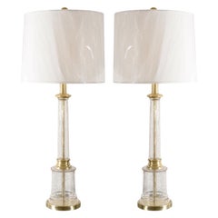 Monumental Pair of Vintage Crackled Glass Lamps