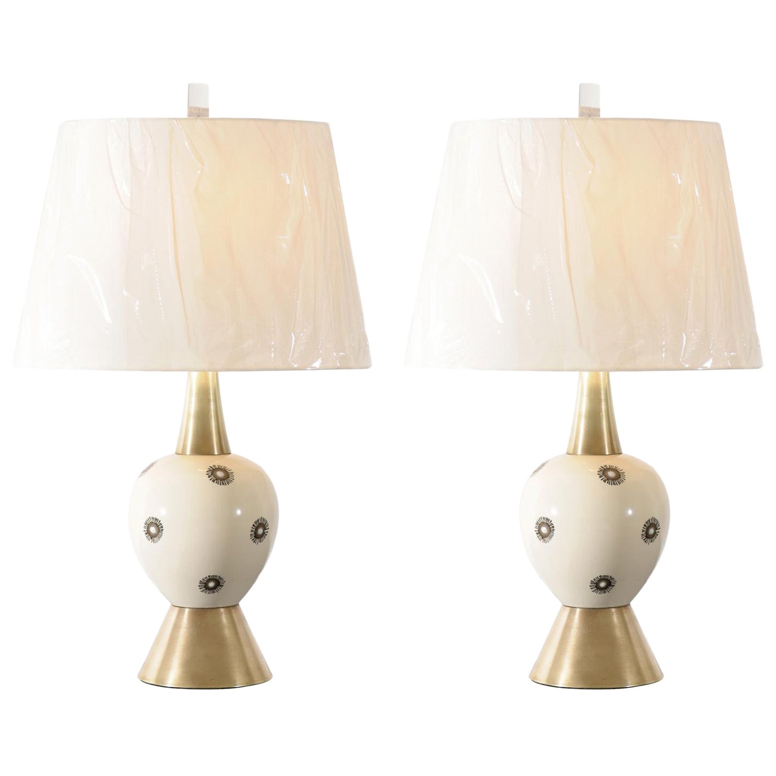 Pair of Ceramic and Brass Lamps by Rembrandt