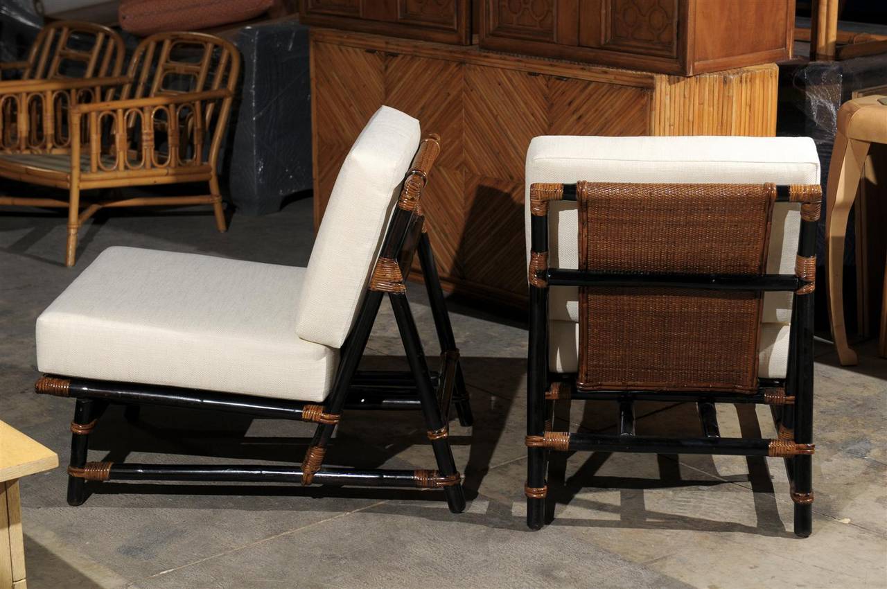 Mid-20th Century Rare Restored Pair of Rattan Slipper Loungers by John Wisner for Ficks Reed