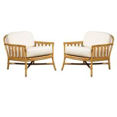 Decorative Pair of Vintage Rattan Lounge Chairs by Ficks Reed