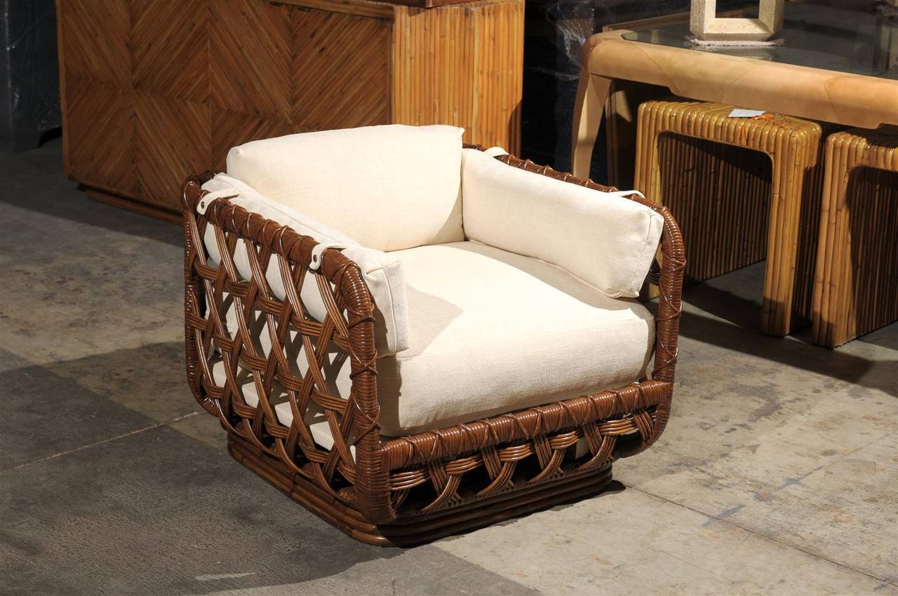 Late 20th Century Fantastic Restored Pair Rattan Basket Loungers by Danny Ho Fong, circa 1975
