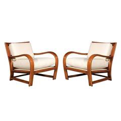 Restored Pair of Large-Scale Vintage Ficks Reed Club Chairs